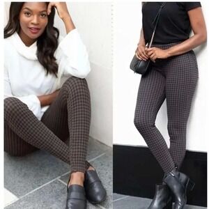Spanx Jean-ish Leggings Women L Gray Houndstooth Ankle Pull On Skinny Pants